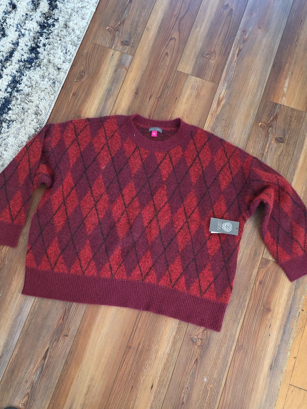 Vince Camuto Red Argyle Crewneck Sweater